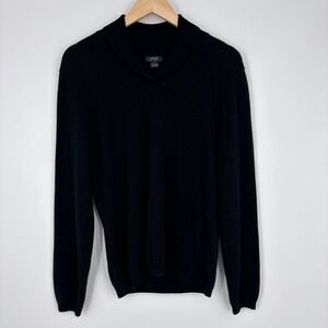 Prive Cashmere Sweater Womens Large Black V-Neck Ribbed Collar Luxury Soft Cozy